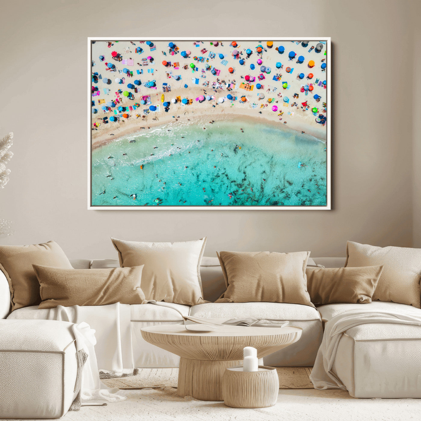 76172085-MGV-FC-36X24_White-Tropical Shoreline Wall Art Canvas Print, Framed Beach Relaxing Art Picture Print, Aerial Summer Perfect Coastal Vibrant Decor