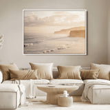 57669769-MGV-FC-36X24_White-Misty Coastal Wall Art Canvas Print, Framed Golden Sunset Art Picture Print, Serene Shoreline Perfect Tranquil Coastal Decor