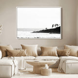 40875891-MGV-FC-36X24_White-SurferCliffs Wall Art Canvas Print, Framed Black White Beach Art Picture Print, Ocean Waves Perfect Minimalist Coastal Decor