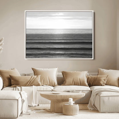 47305203-MGV-FC-36X24_White-Monochrome Ocean Wall Art Canvas Print, Framed Moody Ocean Art Picture Print, Calm Ocean Perfect Minimalist Coastal Decor Artwork