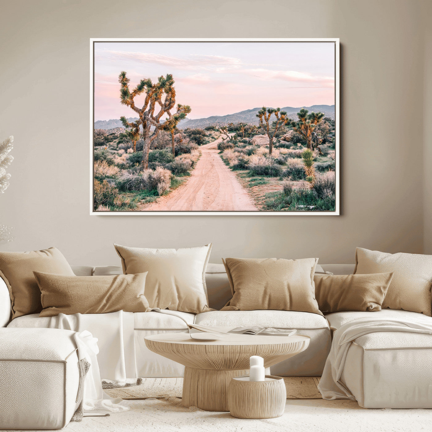 12540952-MGV-FC-36X24_White-Joshua Tree Park Wall Art Canvas Print, Framed Desert Road Art Picture Print, Sunset Drive Perfect Southwestern Boho Decor Artwork