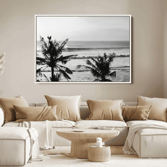 17508038-MGV-FC-36X24_White-Tropical Coastline Wall Art Canvas Print, Framed Palm Trees Art Picture Print, Ocean Waves Perfect Minimalist Coastal Decor