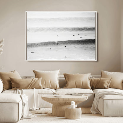 54291445-MGV-FC-36X24_White-Black White Ocean Wall Art Canvas Print, Framed Coastal Sport Art Picture Print, Ocean Culture Perfect Minimalist Coastal Decor
