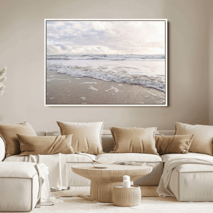 70596264-MGV-FC-36X24_White-Ocean Waves Wall Art Canvas Print, Framed Coastal Shoreline Art Picture Print, Sea Foam Perfect Coastal Minimalist Decor Artwork
