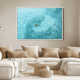 43671474-MGV-FC-36X24_White-Fish Swarm Wall Art Canvas Print, Framed Marine Life Art Picture Print, Shark Aerial Perfect Wildlife Coastal Decor Artwork