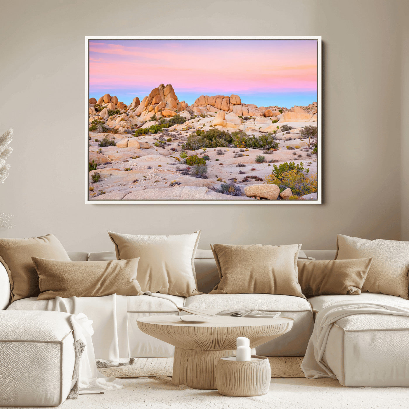96167137-MGV-FC-36X24_White-Vibrant Sunset Sky Wall Art Canvas Print, Framed Joshua Tree Art Picture Print, Rugged Terrain Perfect Southwestern Boho Decor