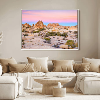 96167137-MGV-FC-36X24_White-Vibrant Sunset Sky Wall Art Canvas Print, Framed Joshua Tree Art Picture Print, Rugged Terrain Perfect Southwestern Boho Decor