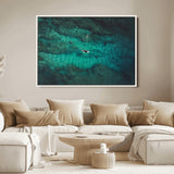 93287752-MGV-FC-36X24_White-Ocean Surf Wall Art Canvas Print, Framed Blue Waters Art Picture Print, Vibrant Seascape Perfect Coastal Adventure Decor Artwork