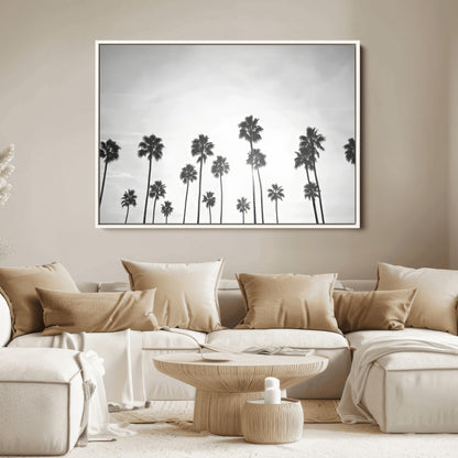 62298277-MGV-FC-36X24_White-Monochrome Palms Wall Art Canvas Print, Framed Minimalist Trees Art Picture Print, Silhouetted Palms Perfect Tropical Minimalist