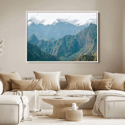 79393816-MGV-FC-36X24_White-Misty Mountain Wall Art Canvas Print, Framed Cloudy Andean Art Picture Print, Rugged Mountain Perfect Rustic Nature Decor Artwork