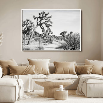 88164251-MGV-FC-36X24_White-Joshua Tree Wall Art Canvas Print, Framed Desert Path Art Picture Print, Monochrome Desert Perfect Minimalist Desert Decor Artwork