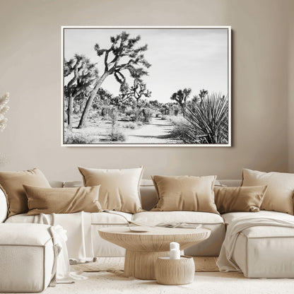 88164251-MGV-FC-36X24_White-Joshua Tree Wall Art Canvas Print, Framed Desert Path Art Picture Print, Monochrome Desert Perfect Minimalist Desert Decor Artwork