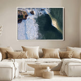37405684-MGV-FC-36X24_White-Nazare Coast Wall Art Canvas Print, Framed Aerial Ocean Art Picture Print, Coastal Fortress Perfect Dramatic Coastal Decor Artwork