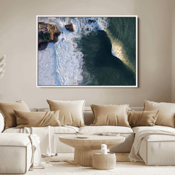 37405684-MGV-FC-36X24_White-Nazare Coast Wall Art Canvas Print, Framed Aerial Ocean Art Picture Print, Coastal Fortress Perfect Dramatic Coastal Decor Artwork