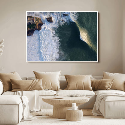 37405684-MGV-FC-36X24_White-Nazare Coast Wall Art Canvas Print, Framed Aerial Ocean Art Picture Print, Coastal Fortress Perfect Dramatic Coastal Decor Artwork