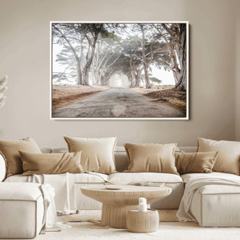 87090469-MGV-FC-36X24_White-Cypress Tunnel Wall Art Canvas Print, Framed Misty Road Art Picture Print, Foggy Trees Perfect Rustic Woodland Decor Artwork