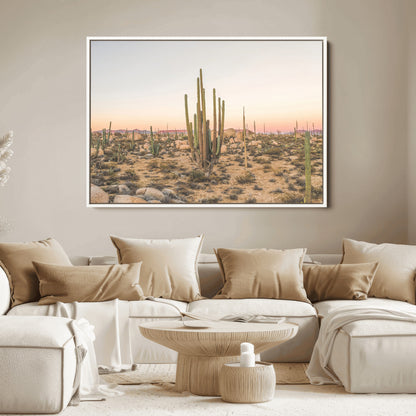 76234974-MGV-FC-36X24_White-Desert Cactus Wall Art Canvas Print, Framed Baja Desert Art Picture Print, Pastel Desert Perfect Southwestern Boho Decor Artwork