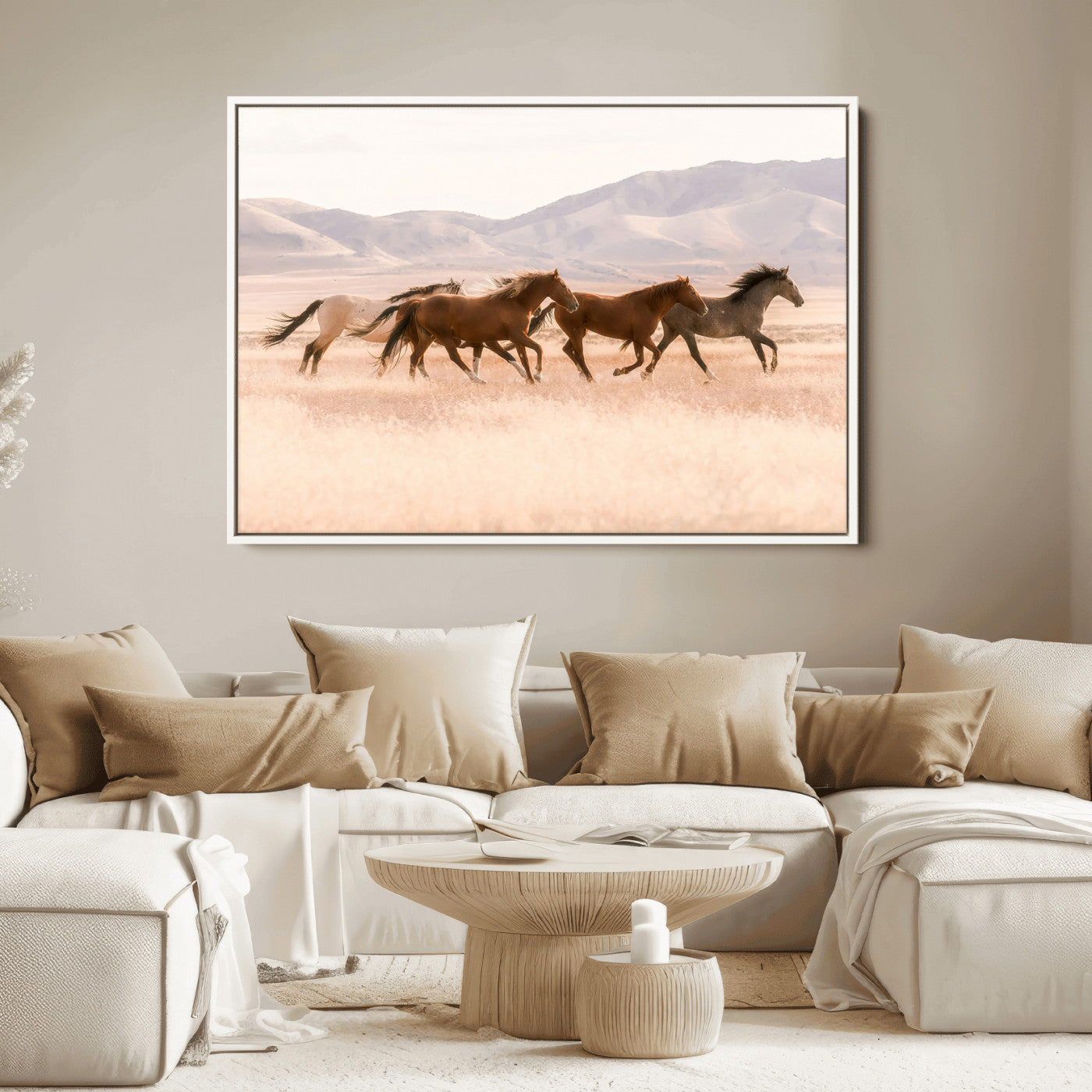 83644685-MGV-FC-36X24_White-Wild Horse Art Wall Art Canvas Print, Framed Rustic Western Art Picture Print, Desert Horse Scene Perfect Rustic Western Decor