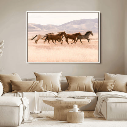 83644685-MGV-FC-36X24_White-Wild Horse Art Wall Art Canvas Print, Framed Rustic Western Art Picture Print, Desert Horse Scene Perfect Rustic Western Decor