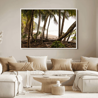 92093951-MGV-FC-36X24_White-Tropical Jungle Wall Art Canvas Print, Framed Palm Tree Forest Art Picture Print, Coastal Escape Perfect Jungle Retreat Decor