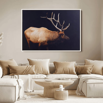 91871131-MGV-FC-36X24_White-Rustic Elk Art Wall Art Canvas Print, Framed Moody Wildlife Decor Art Picture Print, Western Animal Print Perfect Western Lodge