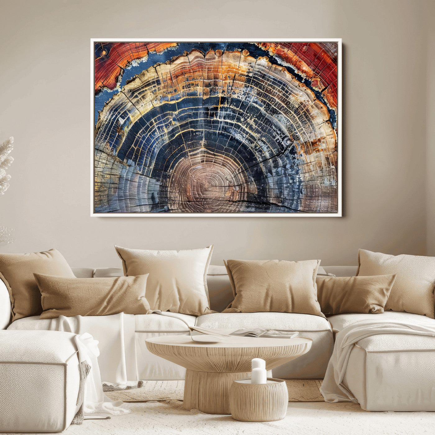 38987581-MGV-FC-36X24_White-Tree Ring Art Wall Art Canvas Print, Framed Rustic Wall Decor Art Picture Print, Nature Grain Print Perfect Modern Rustic Decor