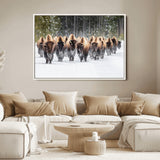 22695857-MGV-FC-36X24_White-Bison Herd Scene Wall Art Canvas Print, Framed Western Wildlife Art Picture Print, Rustic Animal Art Perfect Rustic Lodge Decor