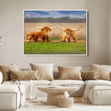 97244565-MGV-FC-36X24_White-Longhorn Duo Wall Art Canvas Print, Framed Cozy Ranch Vibes Art Picture Print, Western Ranch Decor Perfect Rustic Farmhouse Decor
