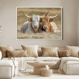53388593-MGV-FC-36X24_White-Cow Photography Wall Art Canvas Print, Framed Rustic Animal Decor Art Picture Print, Texas Cow Pair Perfect Western Farmhouse