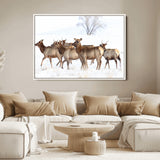 68738684-MGV-FC-36X24_White-Winter Elk Scene Wall Art Canvas Print, Framed Wildlife Photography Art Picture Print, Snowy Deer Decor Perfect Rustic Lodge Decor