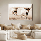 39672786-MGV-FC-36X24_White-Rustic Cow Scene Wall Art Canvas Print, Framed Farmhouse Style Cattle Art Picture Print, Prairie Animal Duo Perfect Rustic Western