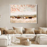 43704663-MGV-FC-36X24_White-Country Cow Herd Wall Art Canvas Print, Framed Farmhouse Cattle Scene Art Picture Print, Rustic Ranch Decor Perfect Rustic
