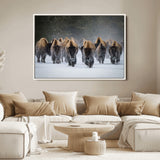 41669135-MGV-FC-36X24_White-Bison Herd Scene Wall Art Canvas Print, Framed Rustic Wildlife Decor Art Picture Print, Snowy Bison Landscape Perfect Rustic