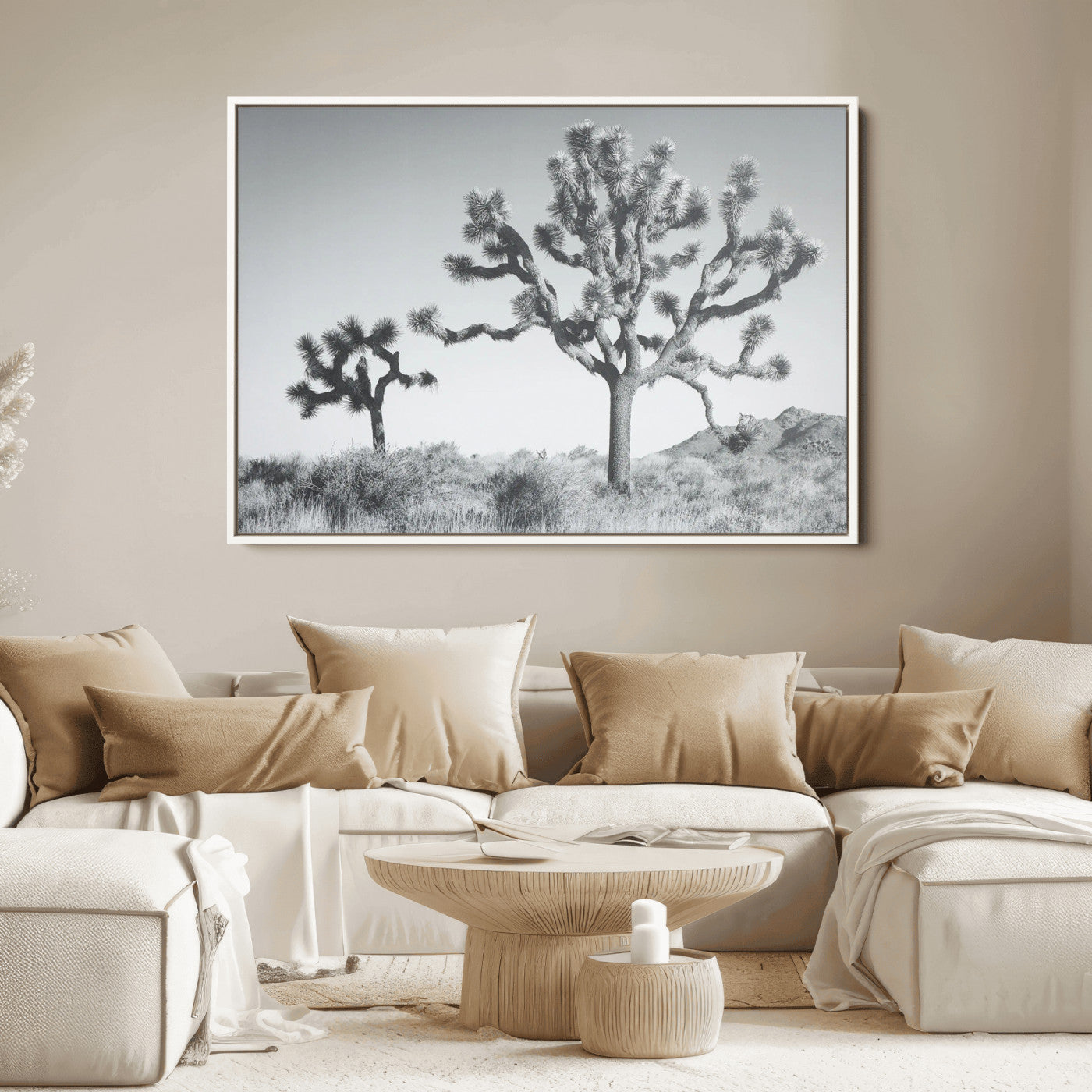 58647785-MGV-FC-36X24_White-Calm Earthy Aesthetic Wall Art Canvas Print, Framed Arid Terrain Decor Art Picture Print, Joshua Tree Perfect Rustic Minimalist