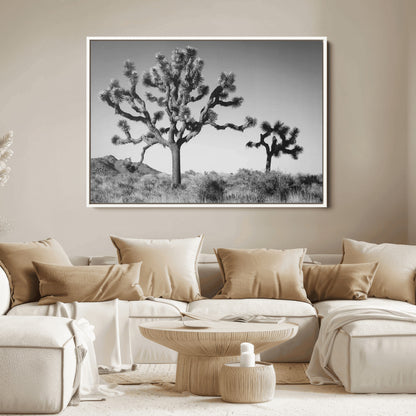 93692513-MGV-FC-36X24_White-Joshua Tree Wall Art Canvas Print, Framed Monochrome Desert Art Picture Print, Minimalist Nature Scene Perfect Southwestern
