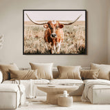 54986862-MGV-FC-36X24_Black-Majestic Longhorn Wall Art – Canvas Print of Graceful Strength & Bold Spirit, Wild Plains Beauty Nature Inspired Rustic Decor for