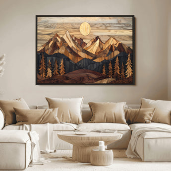39116082-MGV-FC-36X24_Black-Wood Mountain Landscape Wall Art Canvas Print, Framed Sunset Hills Art Picture Print, Abstract Nature Perfect Boho Decor Artwork