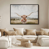80054319-MGV-FC-36X24_Black-Texas Longhorn Wall Art Canvas Print, Framed Western Cow Art Picture Print, Rustic Farmhouse Perfect Farmhouse Decor Artwork