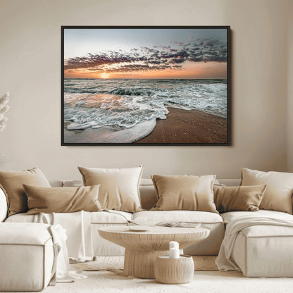 40632752-MGV-FC-36X24_Black-Ocean Sunset Wall Art Canvas Print, Framed Beach Waves Art Picture Print, Coastal Scene Perfect Coastal Decor Artwork