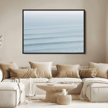 47814787-MGV-FC-36X24_Black-Ocean Waves Wall Art Canvas Print, Framed Solo Surfer Art Picture Print, Wave Lines Perfect Minimalist Ocean Decor Artwork