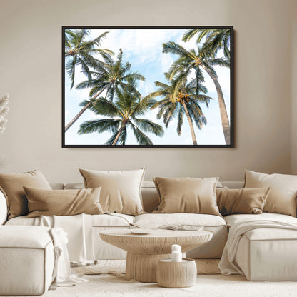 87247012-MGV-FC-36X24_Black-Skyward Palm Trees Wall Art Canvas Print, Framed Tropical Sky Art Picture Print, Coconut Palm Perfect Tropical Skyview Decor