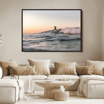 58502923-MGV-FC-36X24_Black-Wave Rider Wall Art Canvas Print, Framed Ocean Wave Art Picture Print, Riding Surf Perfect Sunset Surf Decor Artwork