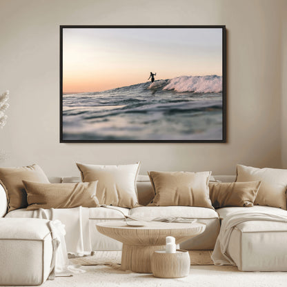 58502923-MGV-FC-36X24_Black-Wave Rider Wall Art Canvas Print, Framed Ocean Wave Art Picture Print, Riding Surf Perfect Sunset Surf Decor Artwork