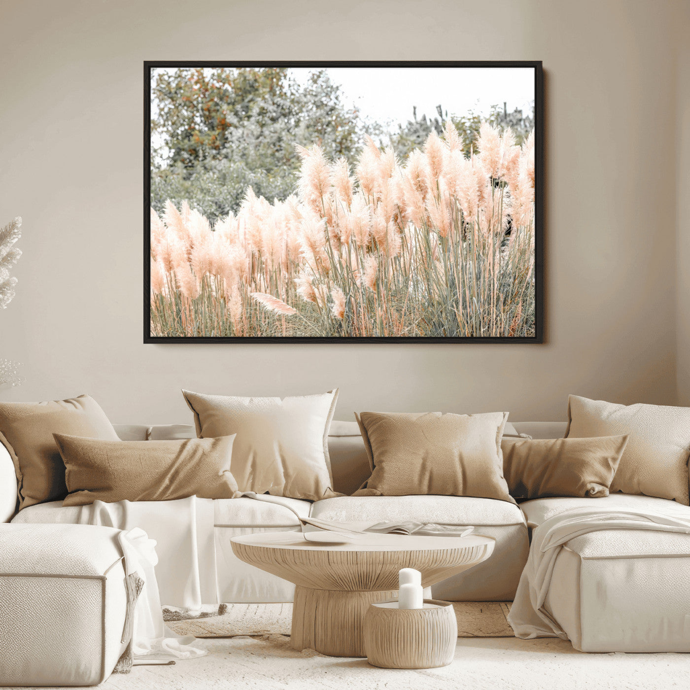 21826392-MGV-FC-36X24_Black-Pampas Grass Wall Art Canvas Print, Framed Soft Pampas Art Picture Print, Pastel Grasses Perfect Soft Neutral Boho Decor Artwork