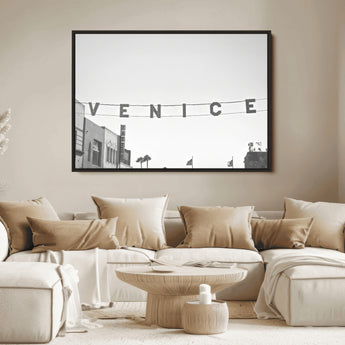68254589-MGV-FC-36X24_Black-Venice Sign Wall Art Canvas Print, Framed Venice Letters Art Picture Print, Los Angeles Perfect Minimalist Urban Decor Artwork