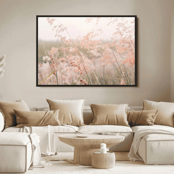 79164340-MGV-FC-36X24_Black-Pastel Grasses Wall Art Canvas Print, Framed Soft Meadow Art Picture Print, Field in Breeze Perfect Pastel Minimal Decor Artwork