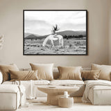62789800-MGV-FC-36X24_Black-White Horse Wall Art Canvas Print, Framed Woman Rider Art Picture Print, Equestrian Pose Perfect Western Boho Decor Artwork