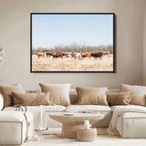 16563092-MGV-FC-36X24_Black-Texas Longhorns Wall Art Canvas Print, Framed Western Cattles Art Picture Print, Rustic Herd Perfect Rustic Farmhouse Decor