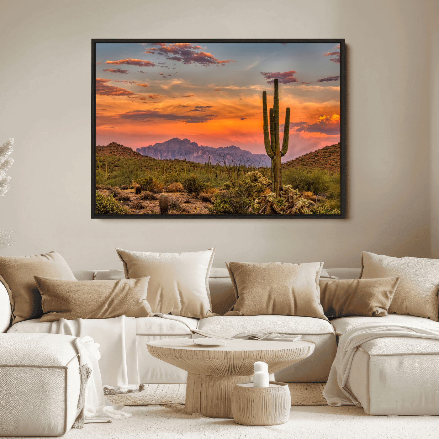 25332783-MGV-FC-36X24_Black-Saguaro Cactus Wall Art Canvas Print, Framed Arizona Sunset Art Picture Print, Sonoran Desert Perfect Southwestern Boho Decor