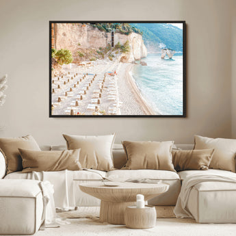 84816639-MGV-FC-36X24_Black-Mediterranean Beach Wall Art Canvas Print, Framed Airy Coastal Art Picture Print, Summer Shore Perfect Coastal Retreat Decor